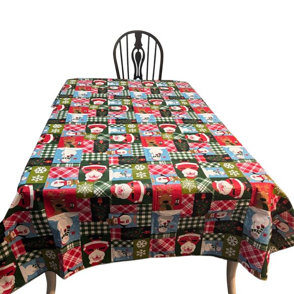 Christmas Vinyl Tablecloth Santa & Snowman Design 78x60 Rectangle Holiday Decor - Picture 3 of 7